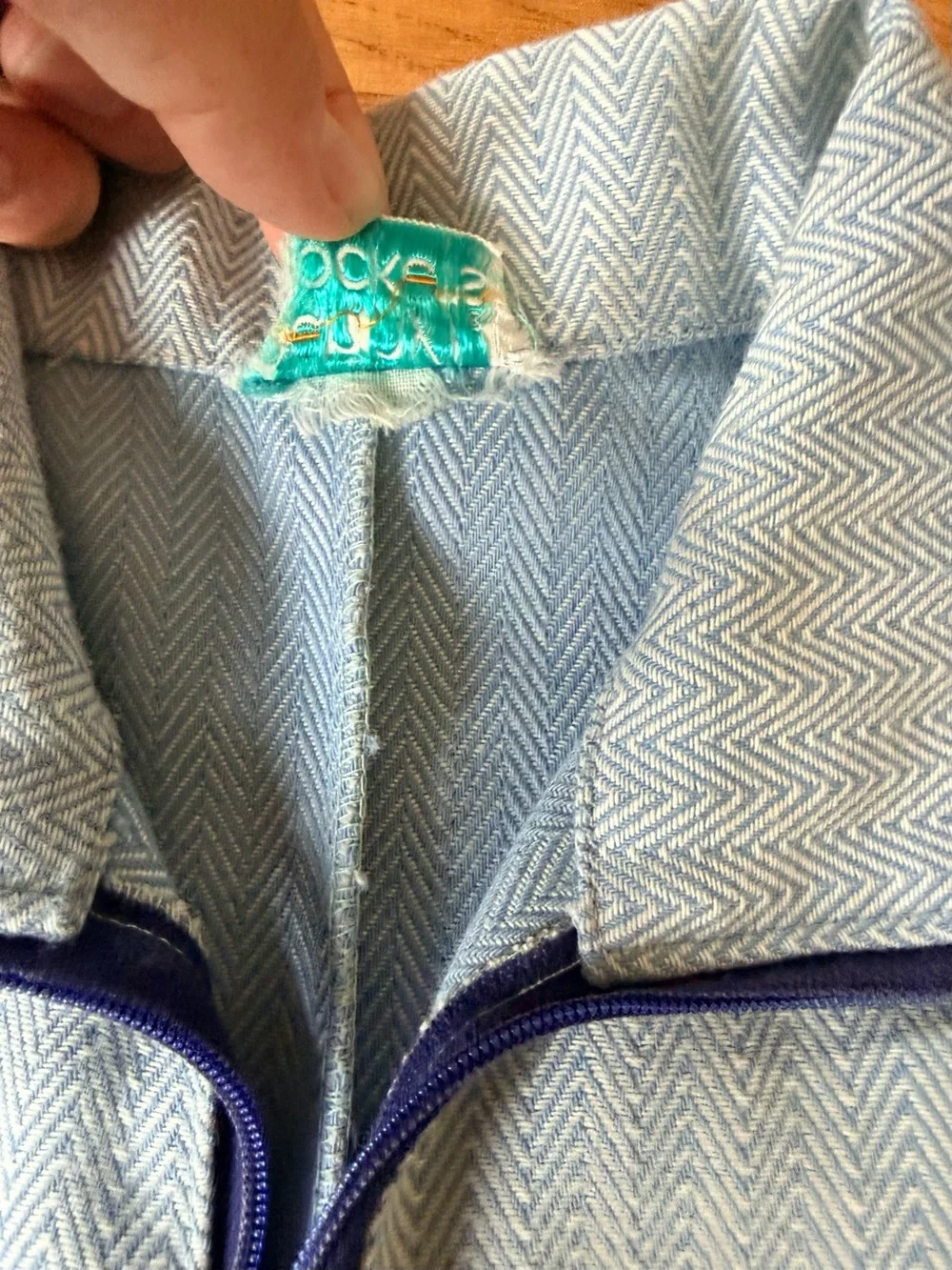 VTG 70s Penny Pockets boy Childrens Romper Jumpsuit Blue Herringbone Knit Shorts
